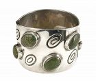 massive Los Ballesteros Mexican silver and agate hinged Bracelet