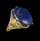 antique Art Nouveau 14k gold and lapis lazuli poppies Ring