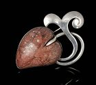 Mexican Deco silver and red jasper heart Pin Brooch
