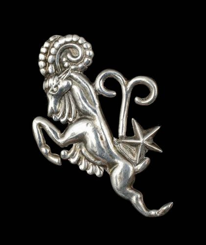Margot de Taxco Mexican silver zodiac Pin ~ Aries ~ rare mini size