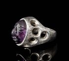rare Mexican silver and amethyst "mask" brutalist Ring
