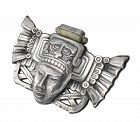 monumental Mexican Deco silver repousse "warrior mask" Pin / Pendant