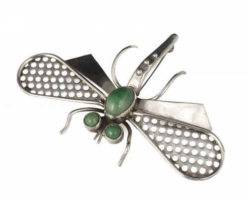 Mexican Deco Machine Age silver agate dragonfly Pin Brooch