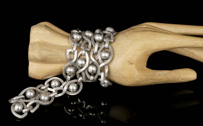 22&quot; Reveri Castillo (attr) Mexican modernist silver Chain Necklace