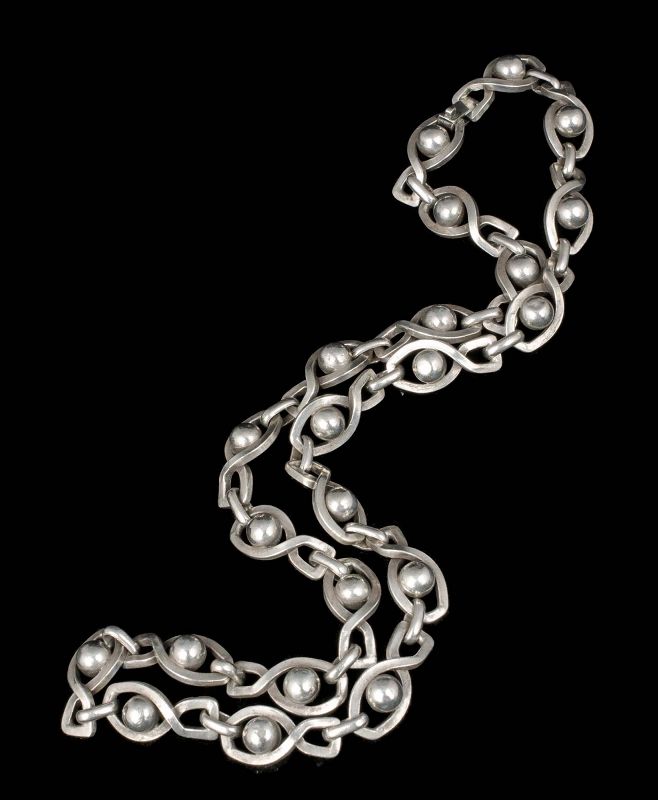 22&quot; Reveri Castillo (attr) Mexican modernist silver Chain Necklace