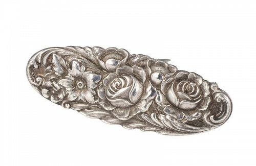 Kirk and Son silver repousse "roses" Bar Pin / Brooch