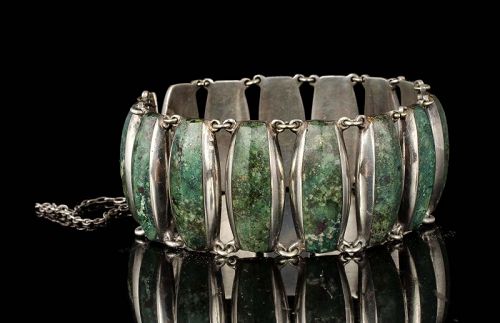 Enrique Ledesma Mexican silver stone Bracelet ~ Taxco modernism
