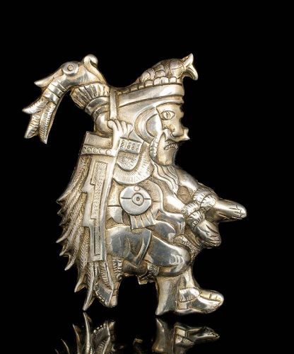 superb Mexican Deco silver repousse Pin Brooch ~ ritual dancer