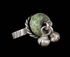 early Taxco Mexican silver ancient stone bead Ring with cascabeles