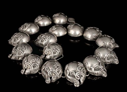 Mexican Deco silver repousse Necklace ~ Los Castillo koi fish design