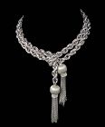 31" Mexican Deco silver Lariat Necklace with tassels