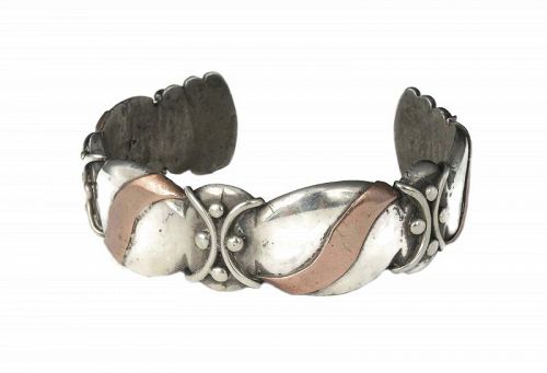 Mexican Deco Taxco 980 silver and copper Cuff Bracelet