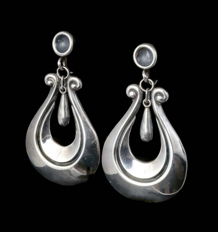 2.25&quot; Los Castillo Mexican silver &quot;doorknocker&quot; dangle Earrings