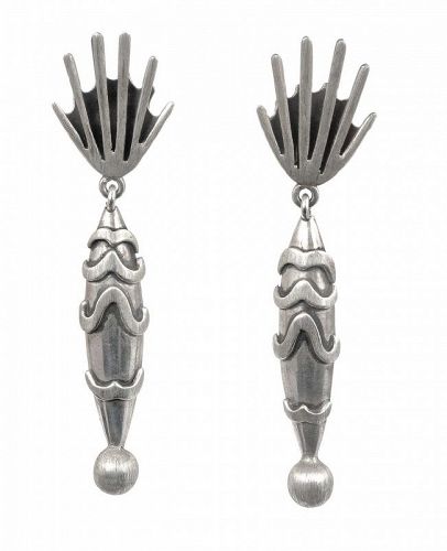 rare Miguel Martinez Mexican silver long Dangle Earrings