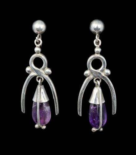 2.25" Ars Plata Mexican silver and amethyst mod Dangle Earrings