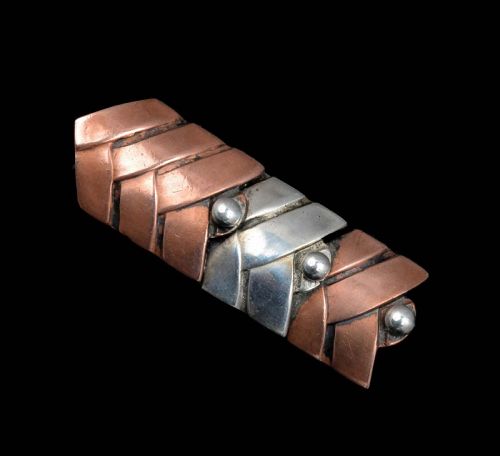 Los Castillo Mexican silver copper chevron Pin Brooch