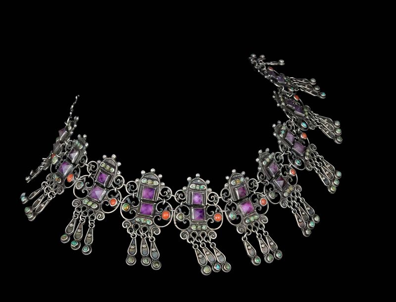 stunning CEL Mexican silver Matl-style jeweled Necklace