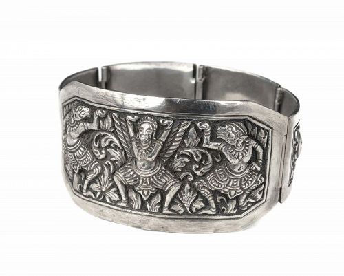 old Cambodian / Khmer silver repousse Bracelet ~ gods, demons