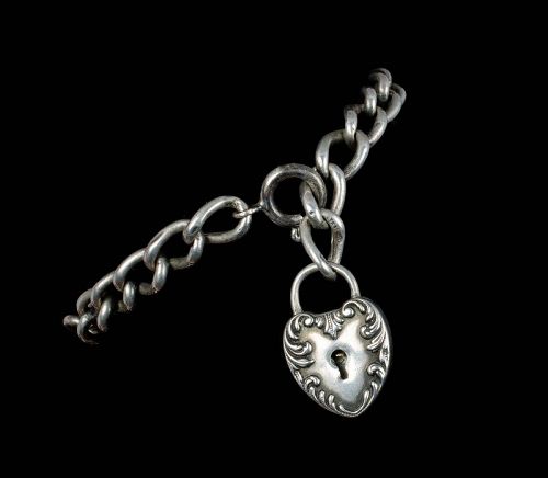 Victorian sterling silver Foster and Bailey heart lock Bracelet