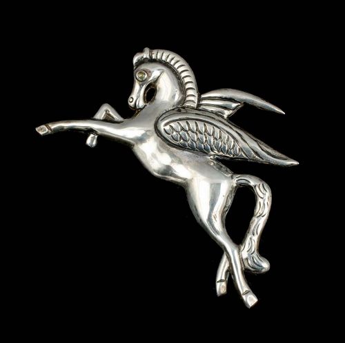 Mexican Deco silver turquoise Pin Brooch ~ Pegasus, the winged horse