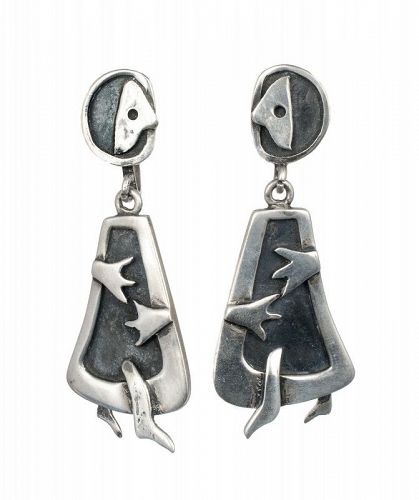 Plateria Cortes Mexican silver surrealist figural Dangle Earrings