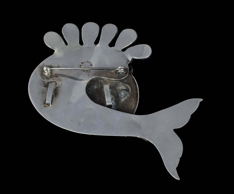 Ingrid's Mexican retro silver, amethyst, coral carp fish Pin Brooch