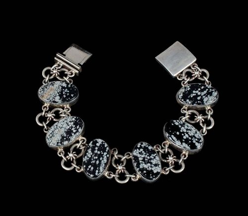 rare Carmen Beckmann Mexican silver snowflake obsidian Bracelet