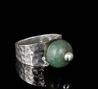 Los Castillo Mexican hand-hammered silver and jade bead Ring