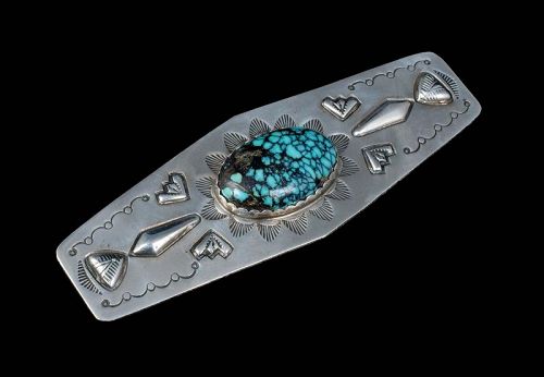 Willie Shaw Navajo silver and spiderweb turquoise Pin Brooch