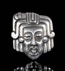 M Velazquez Mexican Deco silver repousse "mask" Pin Brooch