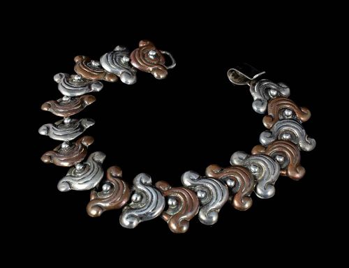 M Ocampo Mexican silver and copper Bracelet ~ Taxco mixed metals