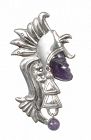 Mexican Deco silver amethyst "mask with earring" Pin Brooch