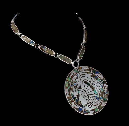 Jose Anton Mexican silver azur malachite "warrior" Pendant Necklace