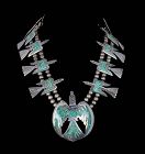 vintage 70s Navajo silver and turquoise thunderbird Necklace