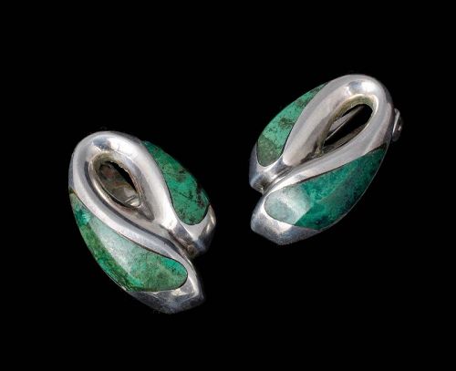 Enrique Ledesma Mexican silver and stone modernist Earrings