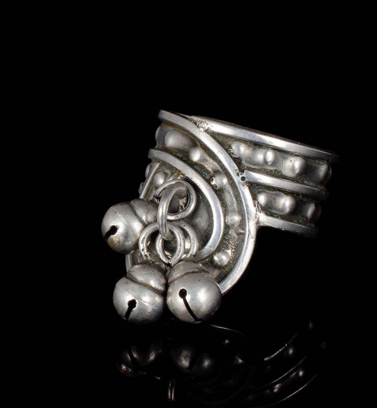 early William Spratling Mexican Deco silver Ring with cascabeles