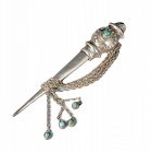 3.75" rare Mexican Deco silver turquoise scepter / baton Pin Brooch