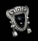 Matl Matilde Poulat 900 silver and onyx "mask" Pin Brooch