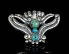 Deco Mexico City repousse silver and turquoise Pin Brooch