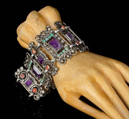 Rivera Mexican silver Bracelet in Matl's "jeweled" style