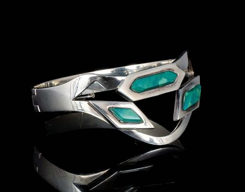 Erika Hult de Corral Ric Mexican silver malachite modernist Bracelet