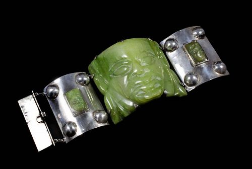 massive Fred Davis dsgn Mexican silver stone "mask" Bracelet