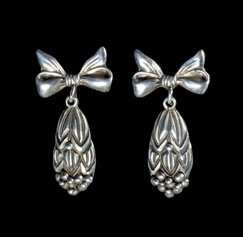 Margot de Taxco Mexican silver "cornflower" Dangle Earrings