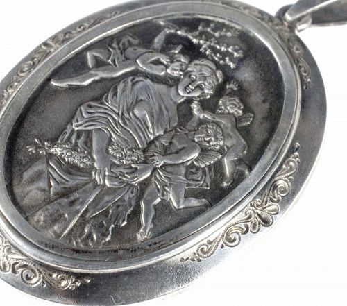 antique Victorian Edwardian silver Locket Pendant ~ Spring with Cupids