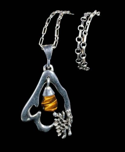 Mateo Mexican silver tiger's eye brutalist Pendant Necklace