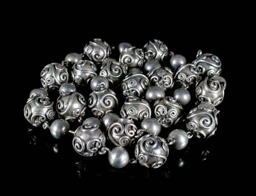 25" Carmen Beckmann Mexican silver Necklace ~ wirework beads