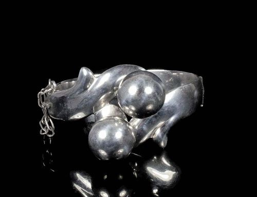 Moreno Mexican silver modernist "two spheres" hinged Bracelet