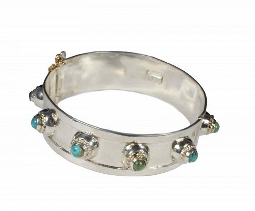 Mexican Deco 980 silver and turquoise hinged Bracelet