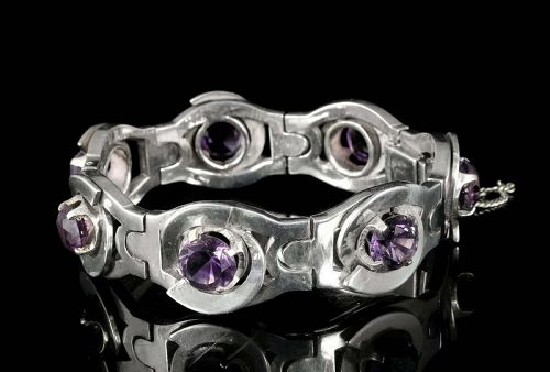 Los Ballesteros Mexican silver amethyst Taxco mod Bracelet