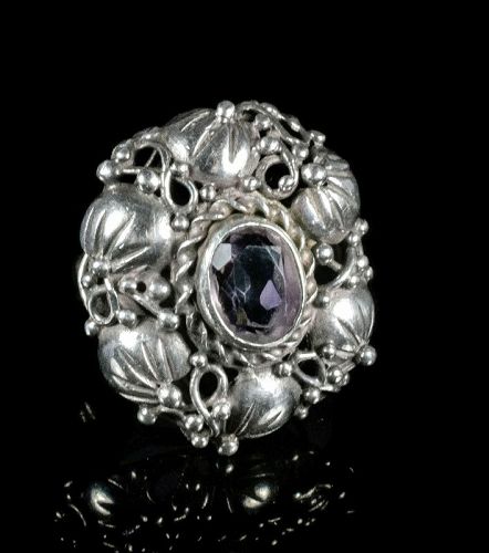 Mary Gage silver "lily pads" Ring with amethyst ~ Arts and Crafts